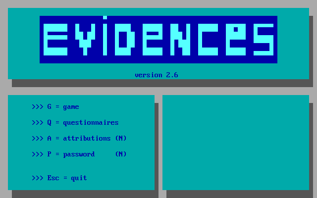 Title screen of Evidences