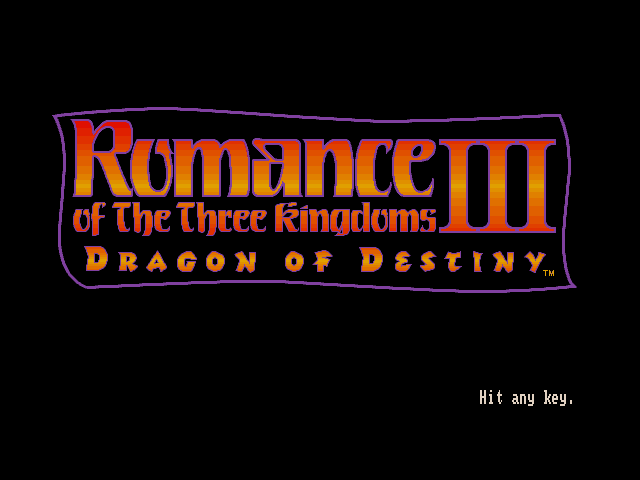 Title screen of Romance of the Three Kingdoms III: Dragon of Destiny