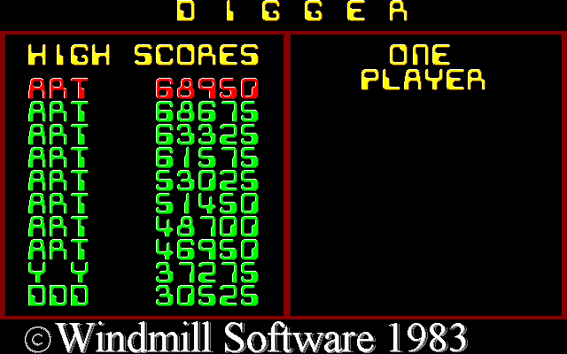 Title screen of Digger (1999)