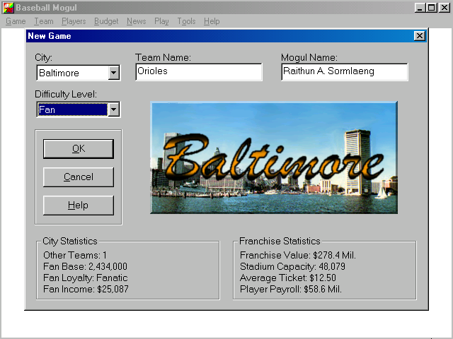 Gameplay of Baseball Mogul