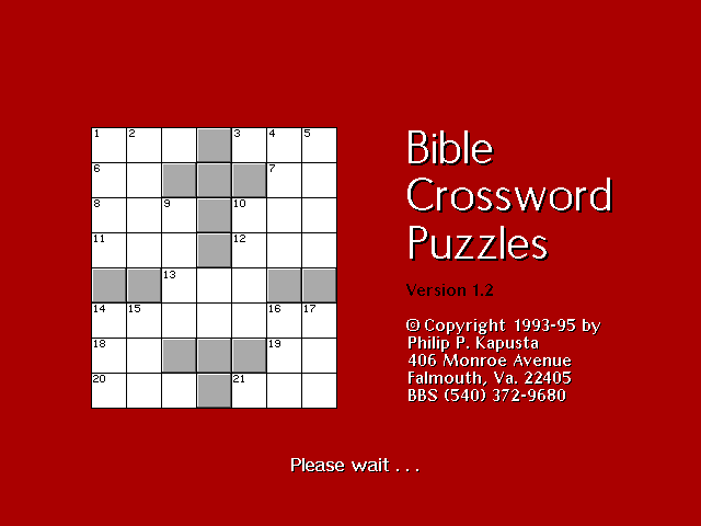 Title screen of Bible Crossword Puzzles