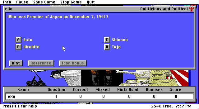 Gameplay of World War II Trivia