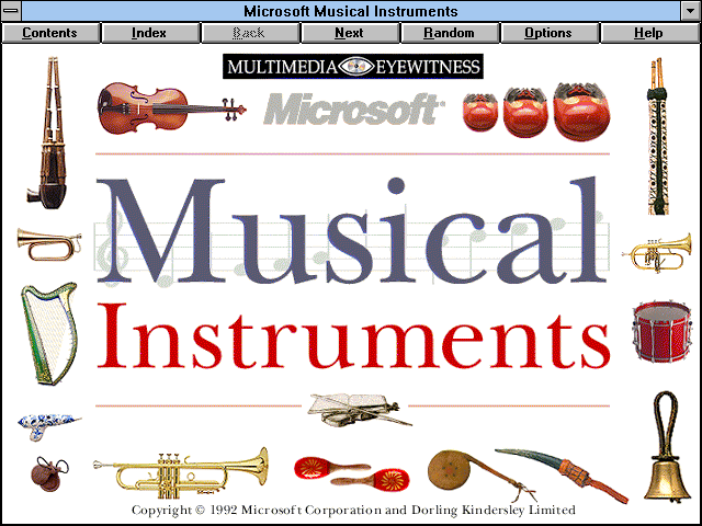 Title screen of Microsoft Musical Instruments