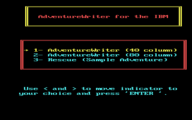 Title screen of AdventureWriter