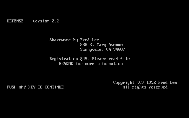 Title screen of Defense