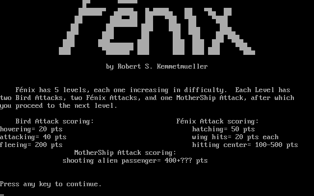 Title screen of Fenix