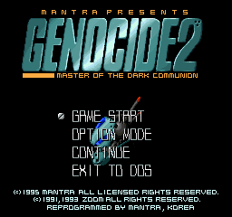 Title screen of Genocide 2: Master of the Dark Communion