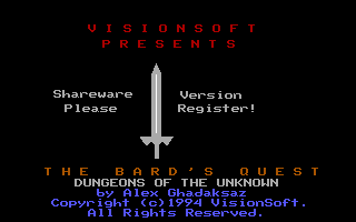 Title screen of The Bard's Quest: Dungeons of the Unknown