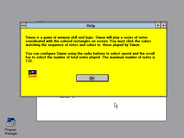 Title screen of Simon