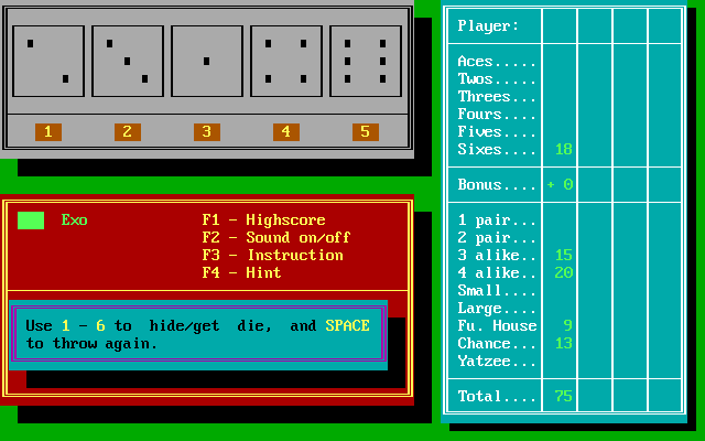 Gameplay of Yatzee