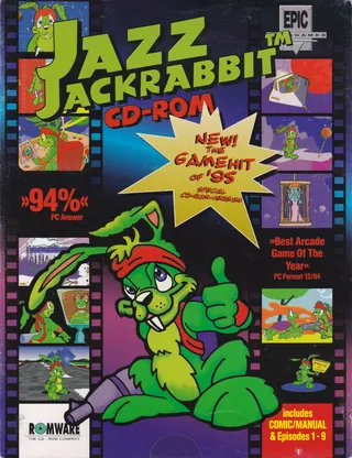 Box front of Jazz Jackrabbit CD-ROM, Europe