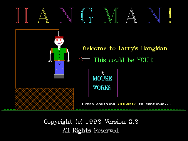 Title screen of Hangman (1992)