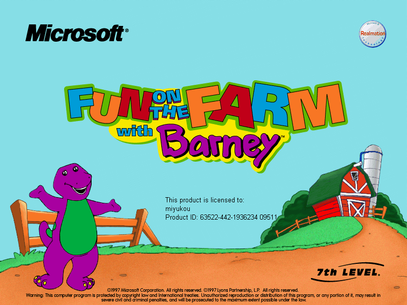 Title screen of Fun on the Farm with Barney
