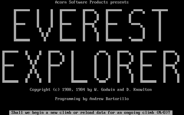 Title screen of Everest Explorer