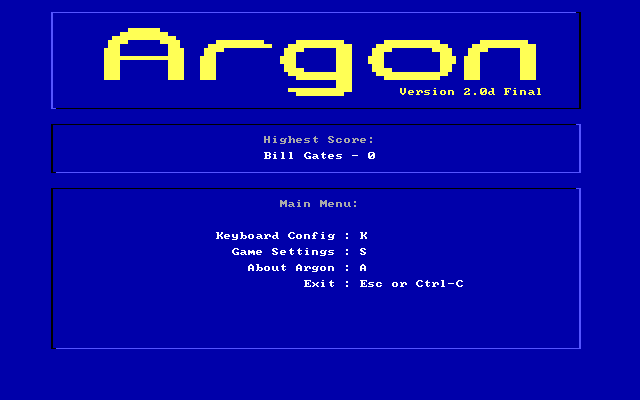 Title screen of Argon