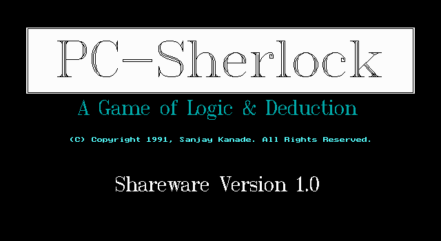 Title screen of PC-Sherlock: A Game of Logic & Deduction