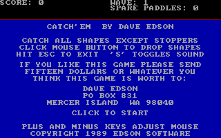 Title screen of Catch 'Em (1989)