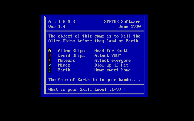 Title screen of Aliens (1989)