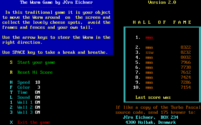 Title screen of The Worm Game