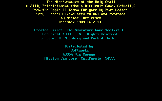 Title screen of The Misadventure of the Holy Grail