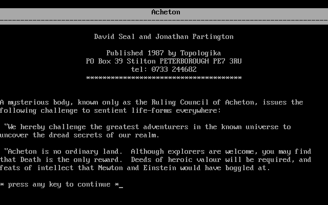 Title screen of Acheton