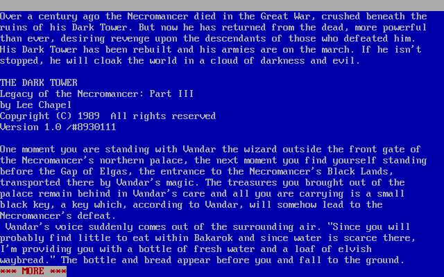 Title screen of Legacy of the Necromancer: Part III: The Dark Tower