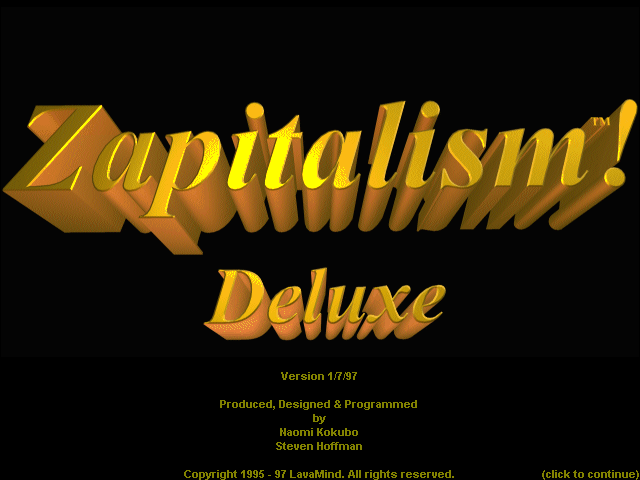 Title screen of Zapitalism! Deluxe