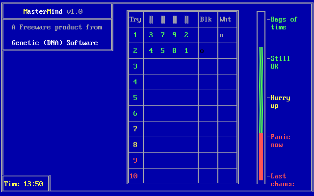 Gameplay of MasterMind (1987)