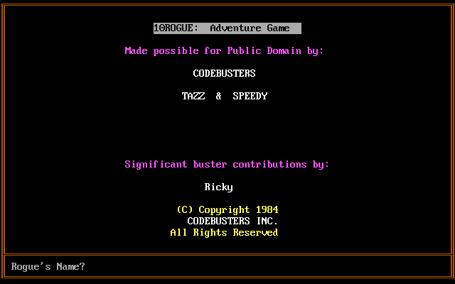 Title screen of 10Rogue