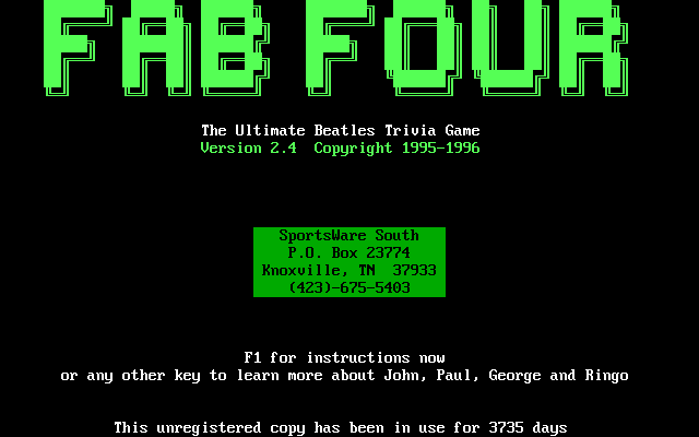 Title screen of Fab Four