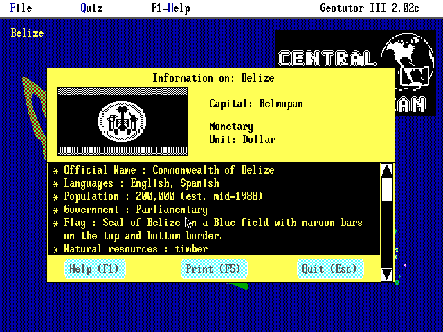 Gameplay of GeoTutor 3: Central America