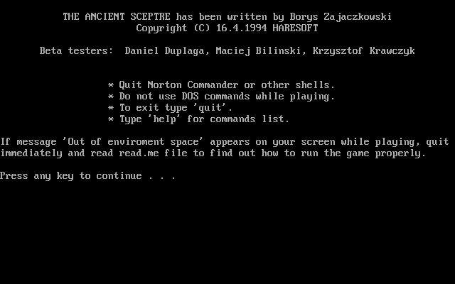 Title screen of The Ancient Sceptre