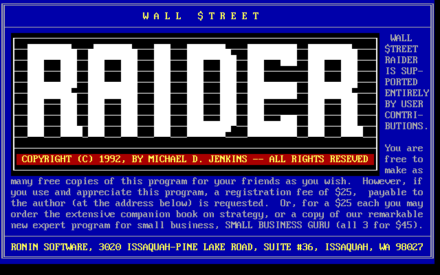 Title screen of Wall $treet Raider