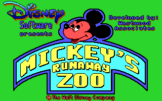 Title screen of Mickey's Runaway Zoo