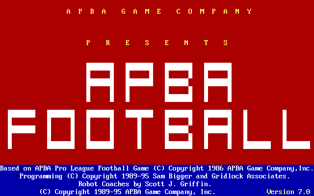 Title screen of APBA Pro Football