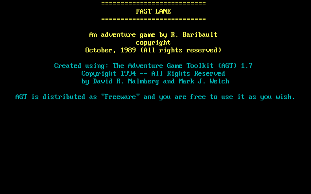 Title screen of Fast Lane