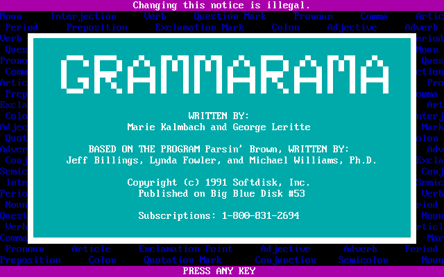 Title screen of Grammarama