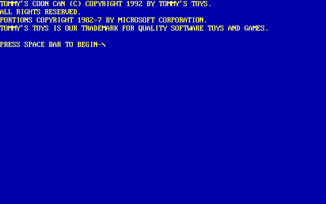 Title screen of Tommy's Coon Can