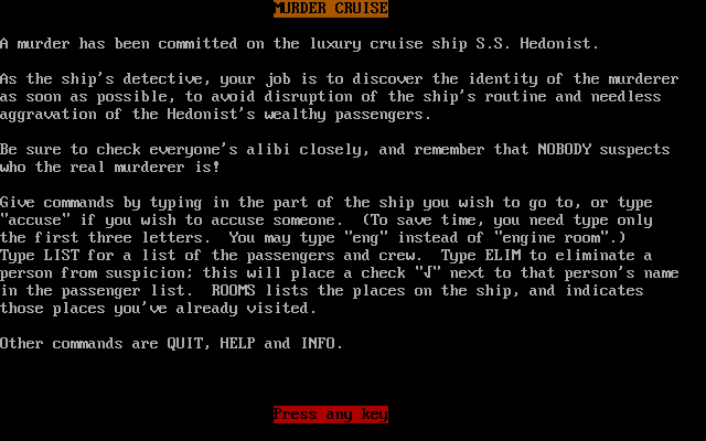 Title screen of Murder Cruise
