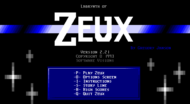 Title screen of Labrynth of Zeux