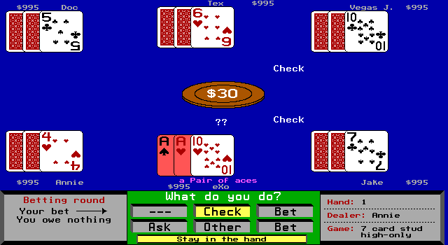 Gameplay of Amarillo Slim's 7 Card Stud