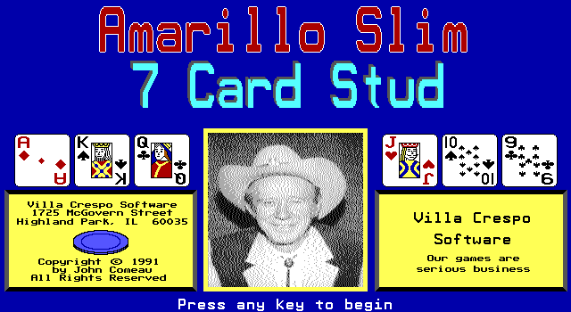 Title screen of Amarillo Slim's 7 Card Stud