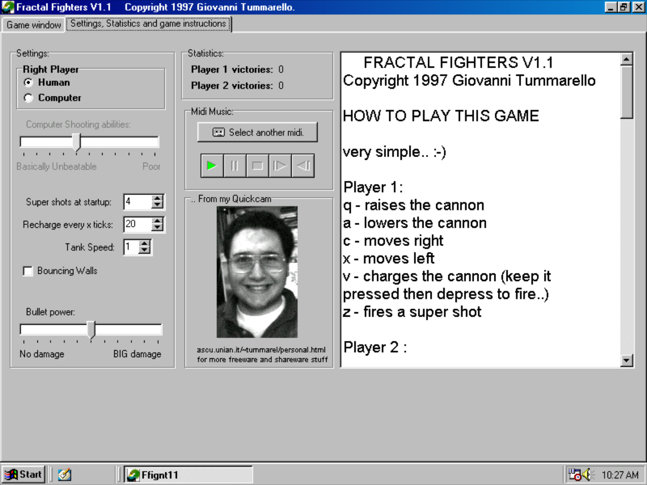 Title screen of Fractal Fighters