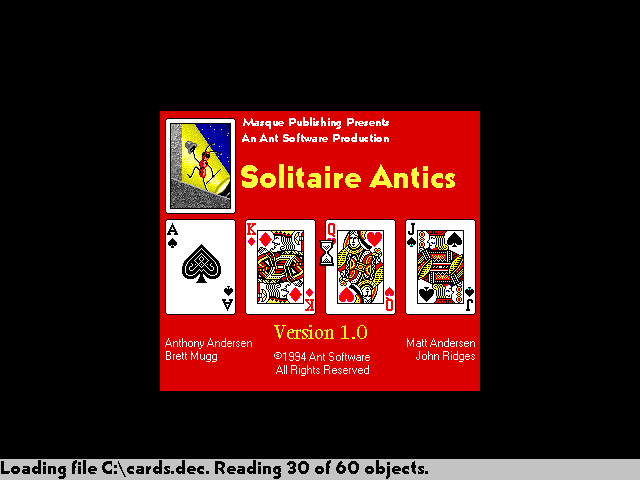 Title screen of Masque Solitaire Antics