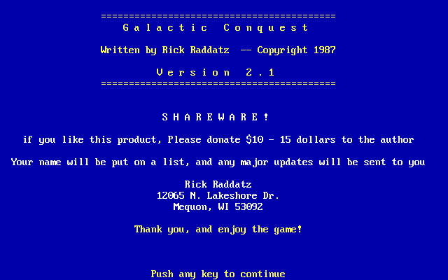 Title screen of Galactic Conquest