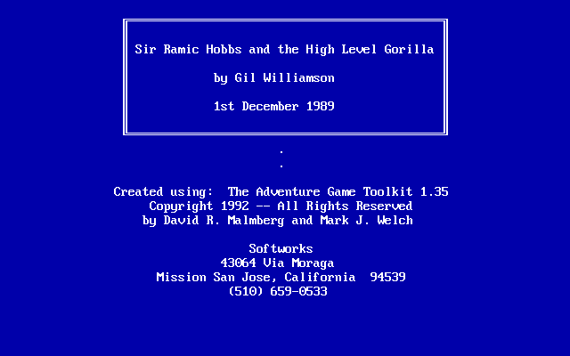 Title screen of Sir Ramic Hobbs and the High Level Gorilla