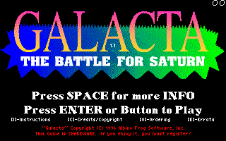 Title screen of Galacta: The Battle for Saturn