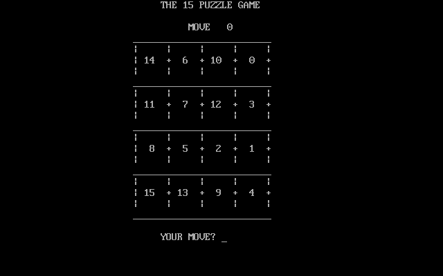 Title screen of Fifteen Puzzle