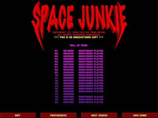 Title screen of Space Junkie