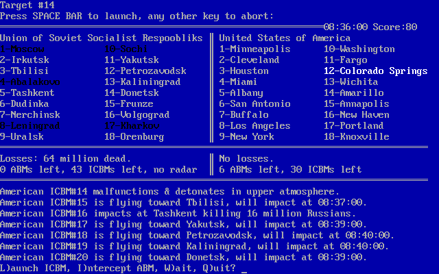 Gameplay of Global Thermonuclear War (1988)
